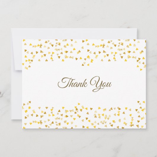 Elegant Script Dank Je Goud Hartjes Confetti Bedankkaart (Voorkant)