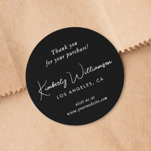 Elegant Script Dank Je Zwart Ronde Sticker