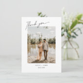 Elegant script Dank u bruiloft fotokaart Bedankkaart (Staand voorkant)
