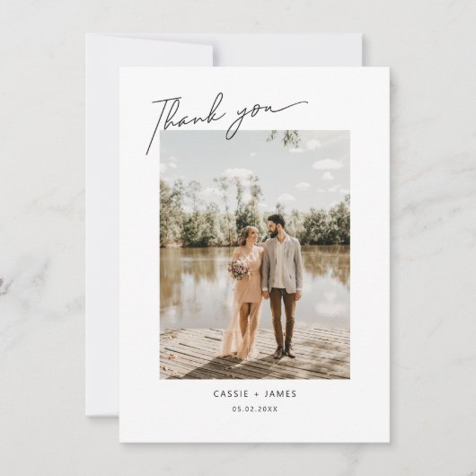 Elegant script Dank u bruiloft fotokaart Bedankkaart (Voorkant)