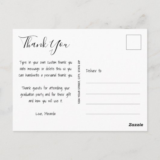 Elegant Script Dank u Foto Afstuderen Briefkaart (Achterkant)