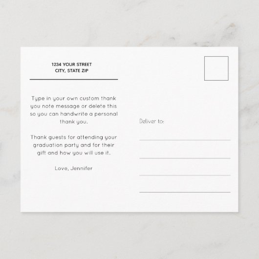 Elegant Script Dank u Foto Afstuderen Briefkaart (Achterkant)