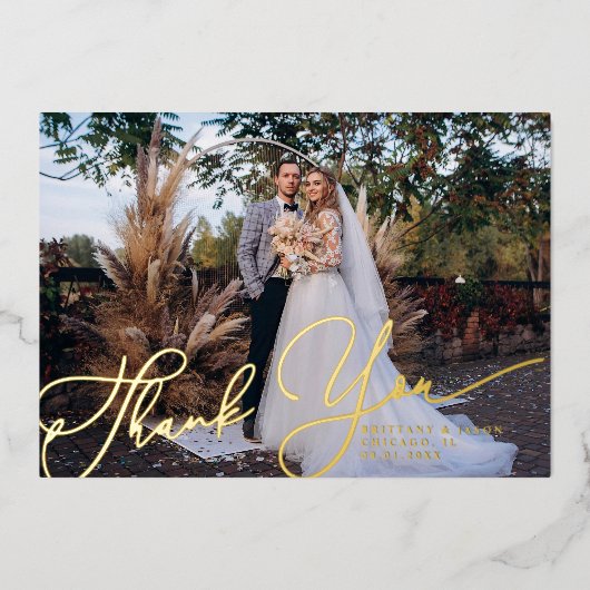 Elegant script Dank u foto bruiloft Kaart (Voorkant)