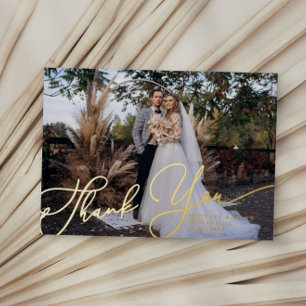 Elegant script Dank u foto bruiloft Kaart