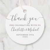 Elegant script dank u grijs en wit bruiloft bedankjes labels (Achterkant)