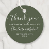 Elegant Script Dankjewel Olijfgroene Trouw Bedankjes Labels (Achterkant)