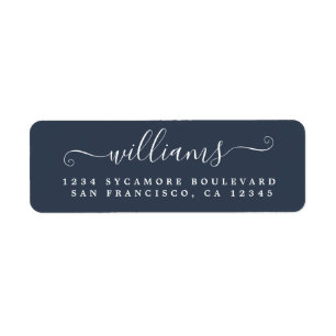 Elegant Script Dark Blue Family Return-adres Etiket