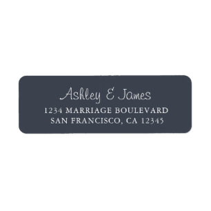 Elegant Script Dark Blue Wedding Return Address Etiket