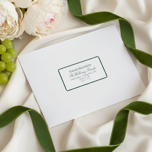 Elegant Script Dark Green Formal Wedding Etiket