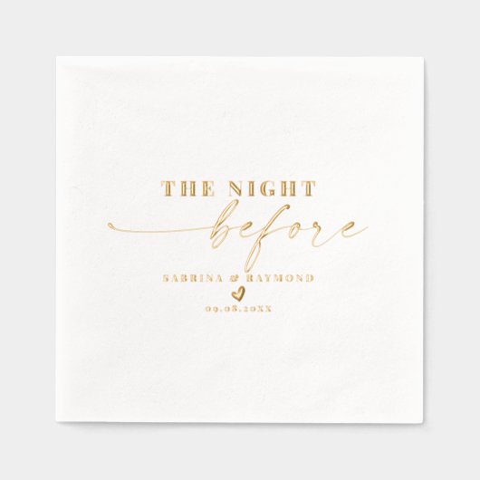 Elegant script de avond voor bruiloft goud folie servetten (Voorkant)