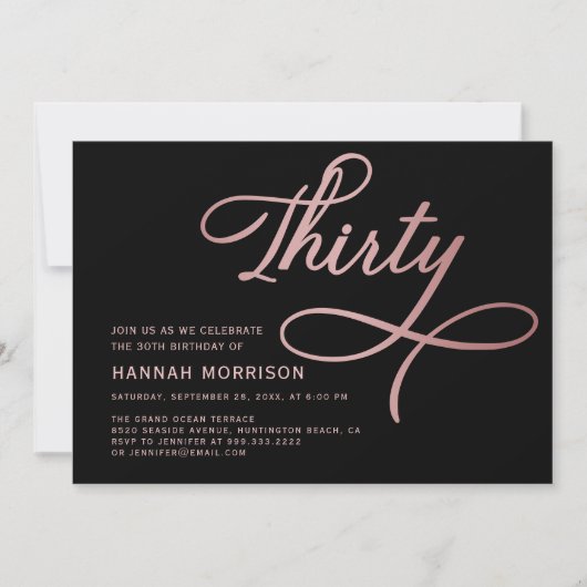 Elegant script Dertig Roos Goud 30e verjaardag Kaart (Voorkant)
