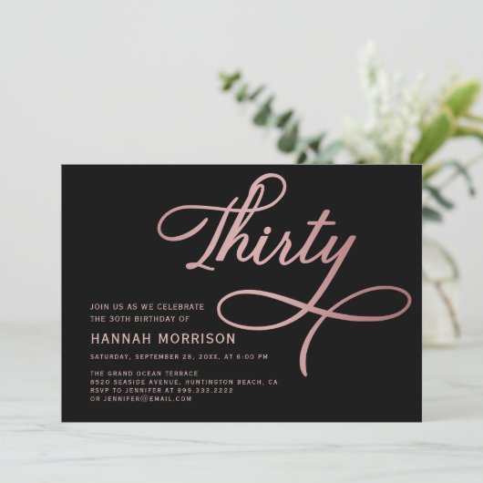 Elegant script Dertig Roos Goud 30e verjaardag Kaart (Staand voorkant)