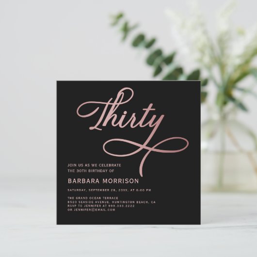 Elegant script Dertig Roos Goud 30e verjaardag Kaart (Staand voorkant)