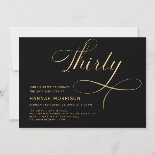Elegant script Dertig Zwart Goud 30ste Verjaardag Kaart (Voorkant)