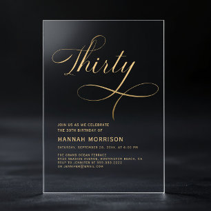 Elegant Script Dertig Zwarte Goud 30e Verjaardag Acryl Uitnodigingen
