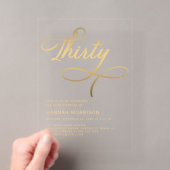 Elegant Script Dertig Zwarte Goud 30e Verjaardag Acryl Uitnodigingen (Insitu (Draagbaar))