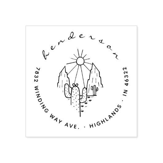 Elegant Script Desert Cactus Retouradres Rubberstempel (Afrduk)