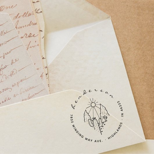 Elegant Script Desert Cactus Retouradres Rubberstempel