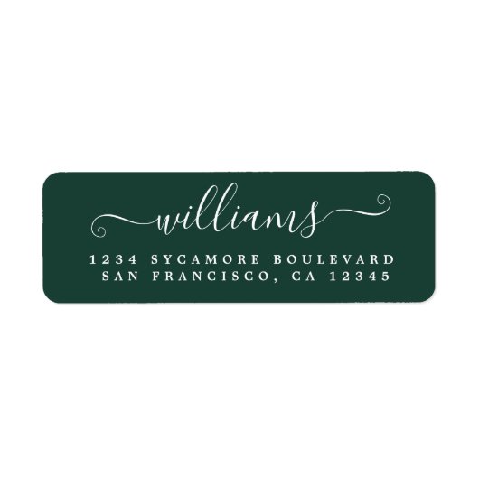 Elegant Script Donker Groen Familie Retouradres Etiket (Voorkant)