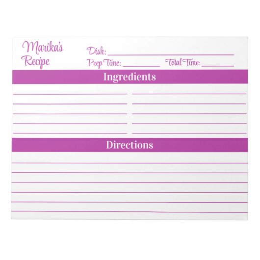 Elegant Script Donker Roze 8.5x11 Recepten Notitieblok (Voorkant)