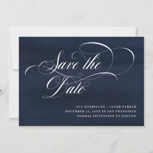 Elegant Script   Donkerblauw Save The Date