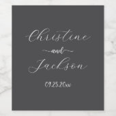 Elegant script Donkergrijze bruiloft Wijn Etiket (Enkel label)