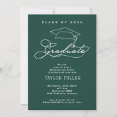 Elegant Script Donkergroen Afstuderen Kaart (Voorkant)