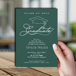 Elegant Script Donkergroen Afstuderen Kaart