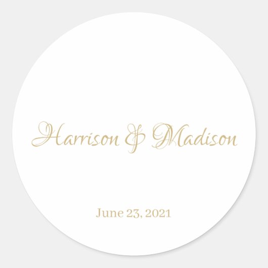 Elegant script douane Wedding-favorietstickers Ronde Sticker (Voorkant)