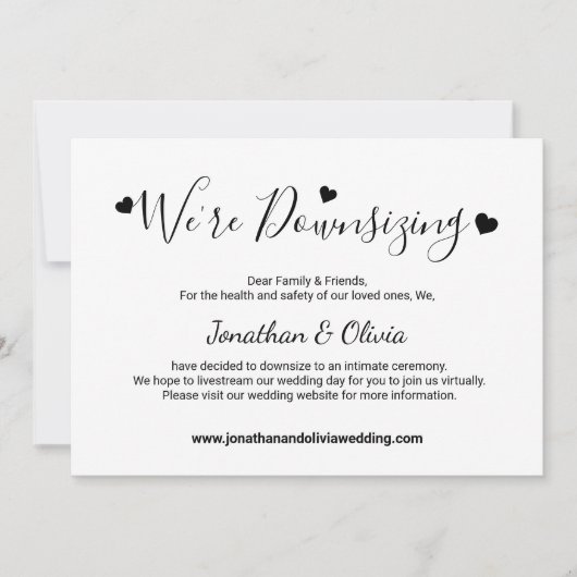 Elegant Script Downsizing Kleinere Trouwfoto Aankondiging (Voorkant)