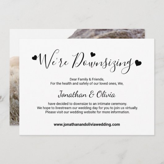 Elegant Script Downsizing Smaller Wedding Photo Aankondiging (Voorkant / Achterkant)