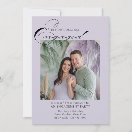 Elegant Script Dubbelzijdig Foto Engagement Party Kaart (Voorkant)