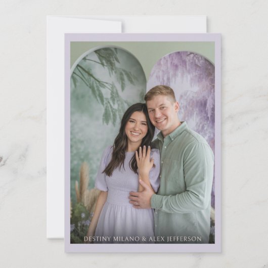 Elegant Script Dubbelzijdig Foto Engagement Party Kaart (Achterkant)