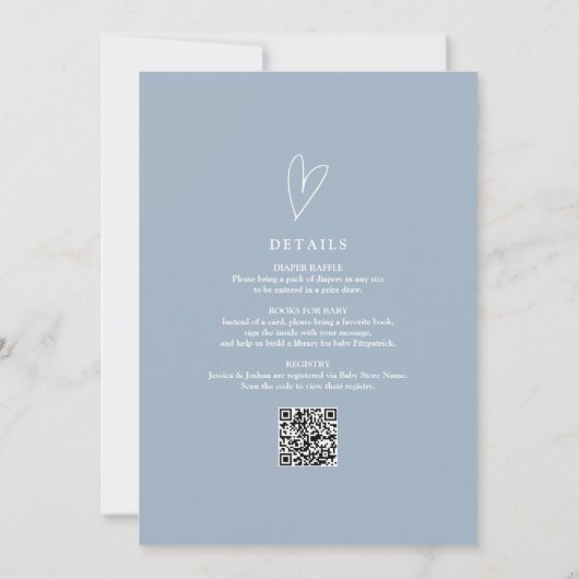 Elegant script Dusty Blue alles in één Baby shower Kaart (Achterkant)