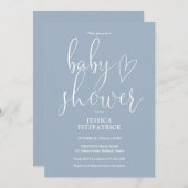 Elegant script Dusty Blue alles in één Baby shower Kaart (Voorkant / Achterkant)