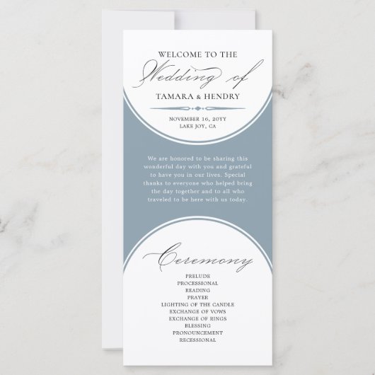 Elegant Script Dusty Blue Arch Trouwprogramma (Voorkant)