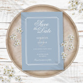 Elegant Script Dusty Blue Art Deco Wedding Save The Date