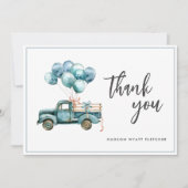 Elegant script Dusty Blue Baby Boy Bedankt Card (Voorkant)