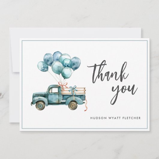 Elegant script Dusty Blue Baby Boy Bedankt Card (Voorkant)