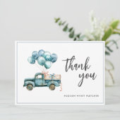 Elegant script Dusty Blue Baby Boy Bedankt Card (Staand voorkant)