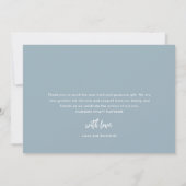 Elegant script Dusty Blue Baby Boy Bedankt Card (Achterkant)