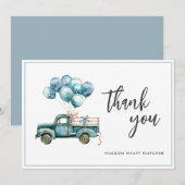 Elegant script Dusty Blue Baby Boy Bedankt Card (Voorkant / Achterkant)