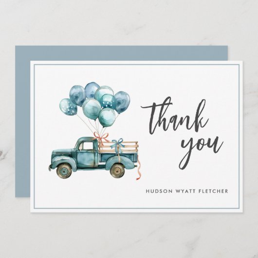 Elegant script Dusty Blue Baby Boy Bedankt Card (Voorkant / Achterkant)