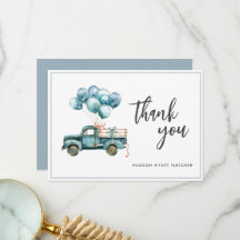 Elegant script Dusty Blue Baby Boy Bedankt Card