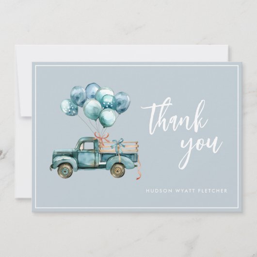 Elegant script Dusty Blue Baby Boy Bedankt Card (Voorkant)