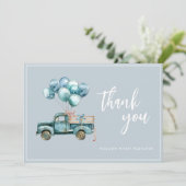Elegant script Dusty Blue Baby Boy Bedankt Card (Staand voorkant)