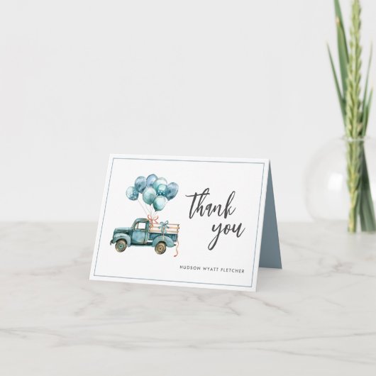Elegant script Dusty Blue Baby Boy Bedankt Card (Voorkant)