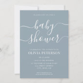 Elegant Script Dusty Blue Baby shower Kaart (Voorkant)