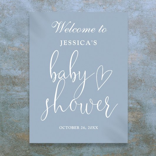 Elegant Script Dusty Blue Baby shower Welkomstbord Poster