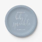 Elegant Script Dusty Blue Baby Sprinkle Shower Papieren Bordje (Voorkant)